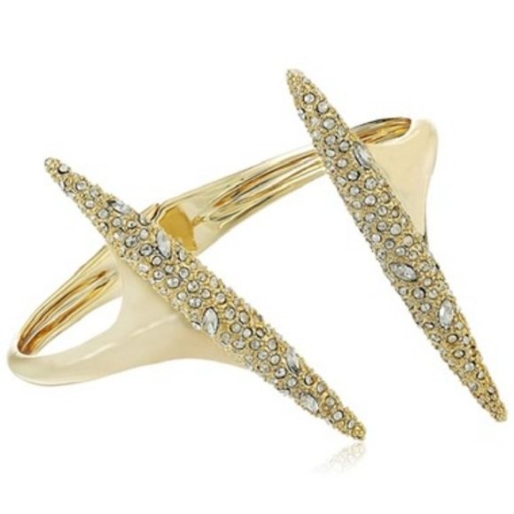 ALEXIS BITTAR • NEW Miss Havisham Gold Crystal Double Spear Modern Cuff Bracelet